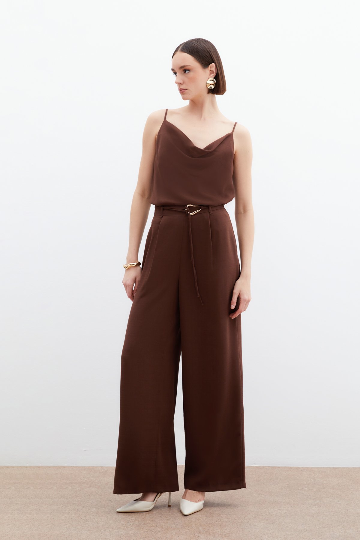 Kemerli Salaş Pantolon - Kahve