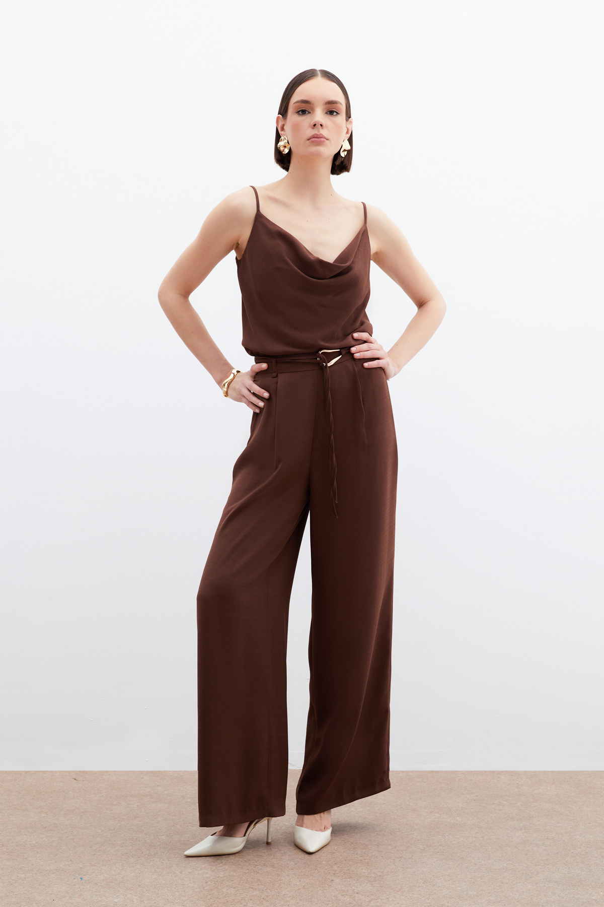 Kemerli Salaş Pantolon - Kahve