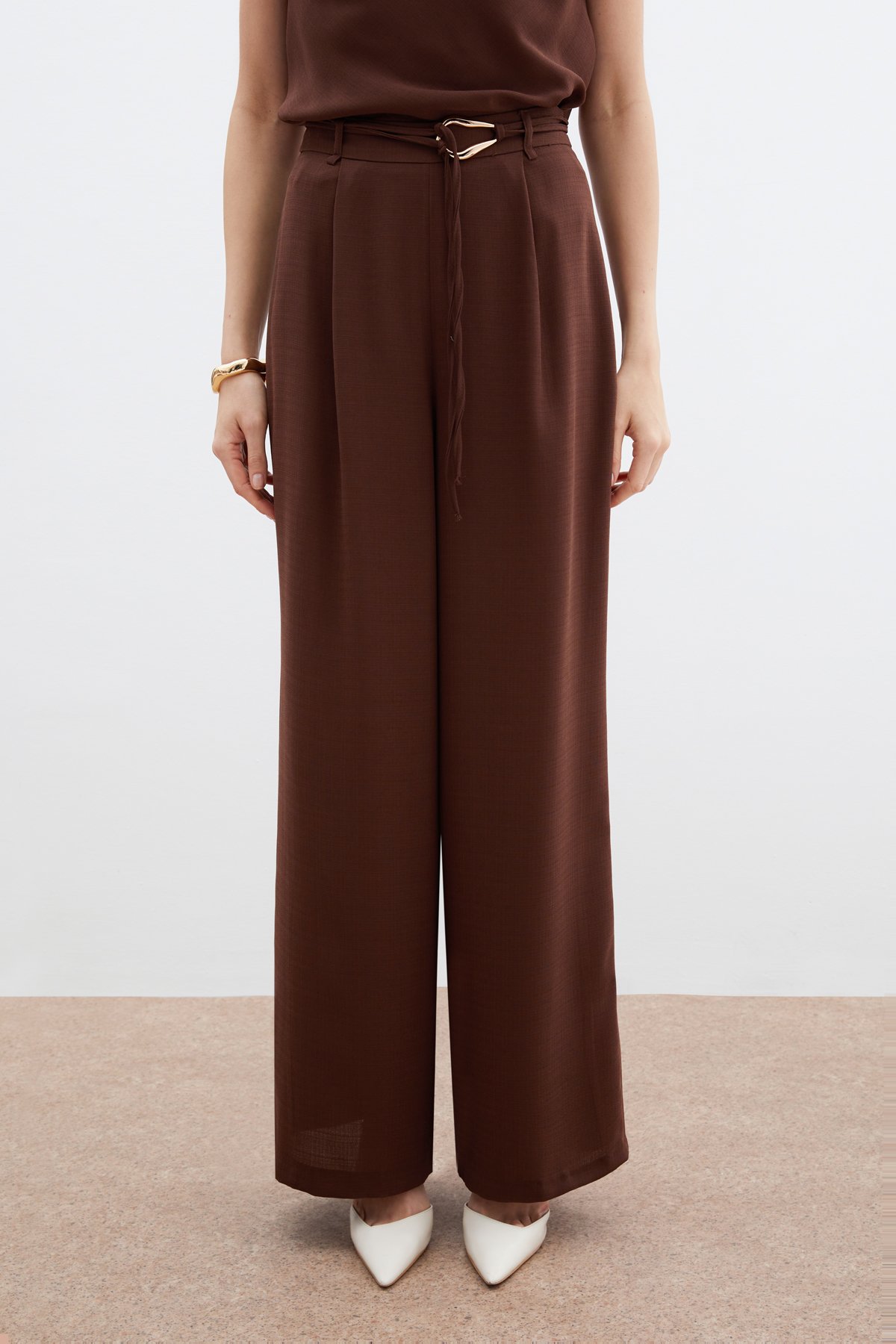 Kemerli Salaş Pantolon - Kahve