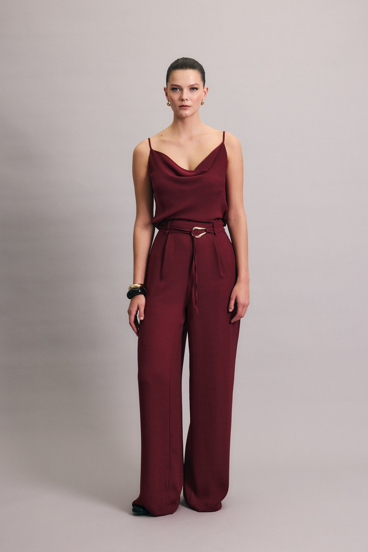 Kemerli Salaş Pantolon - Mürdüm