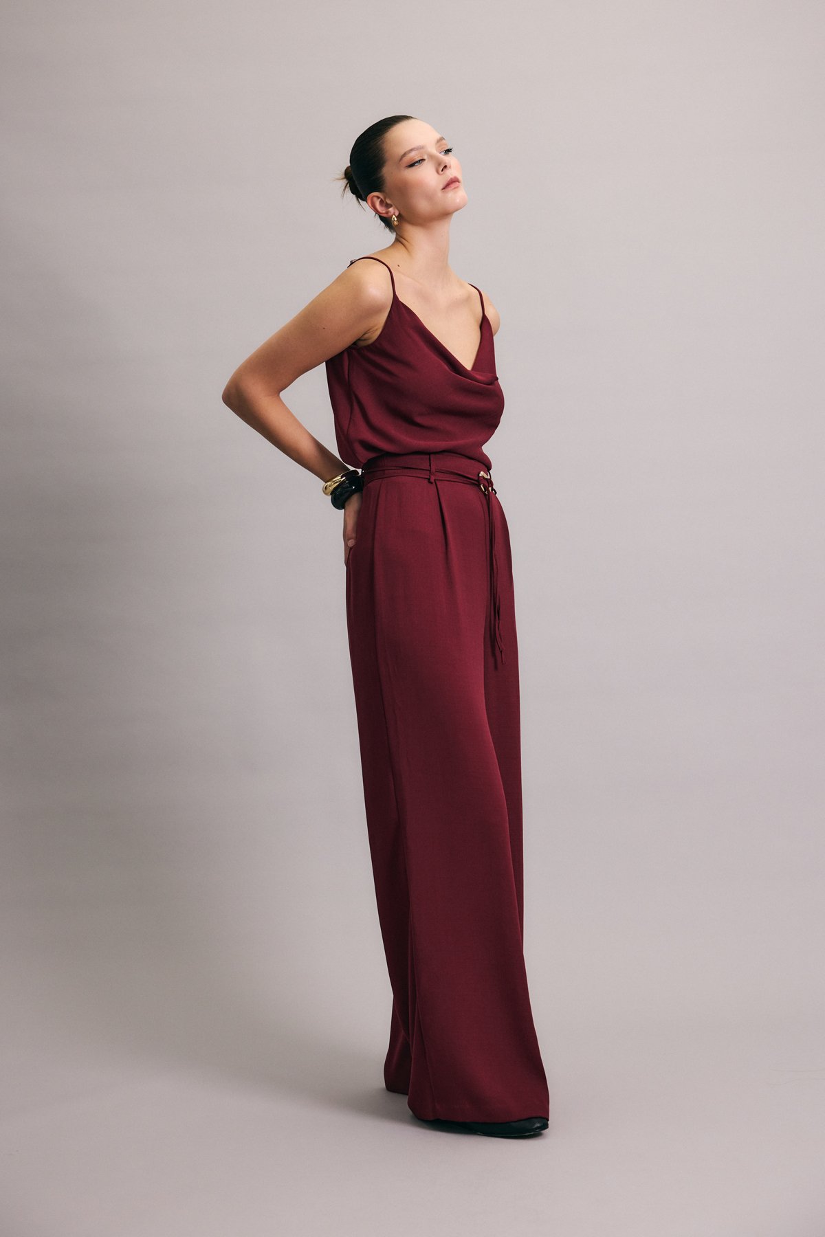 Kemerli Salaş Pantolon - Mürdüm