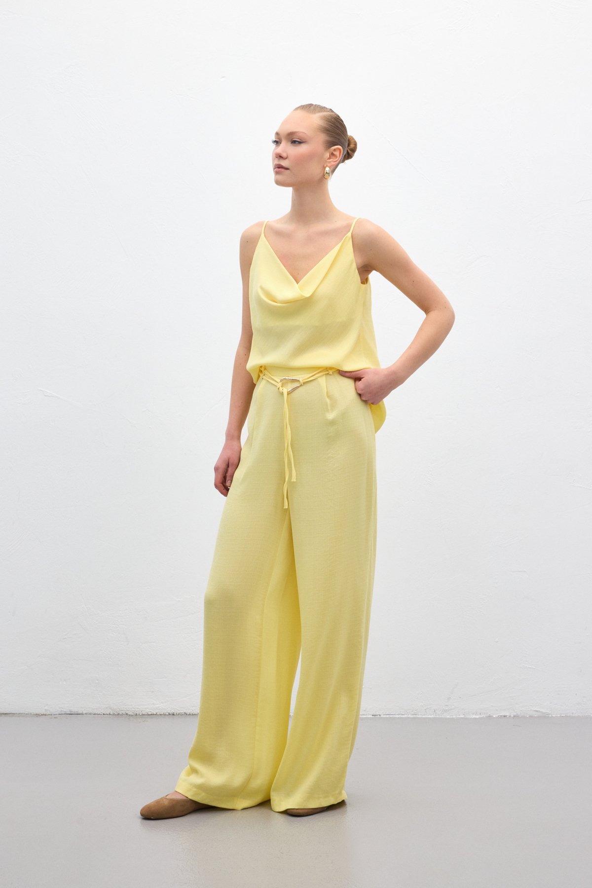 Kemerli Salaş Pantolon - Sarı