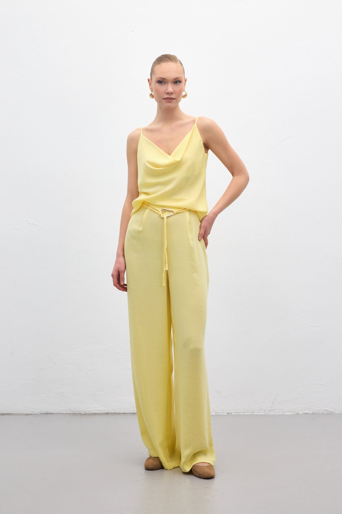 Kemerli Salaş Pantolon - Sarı
