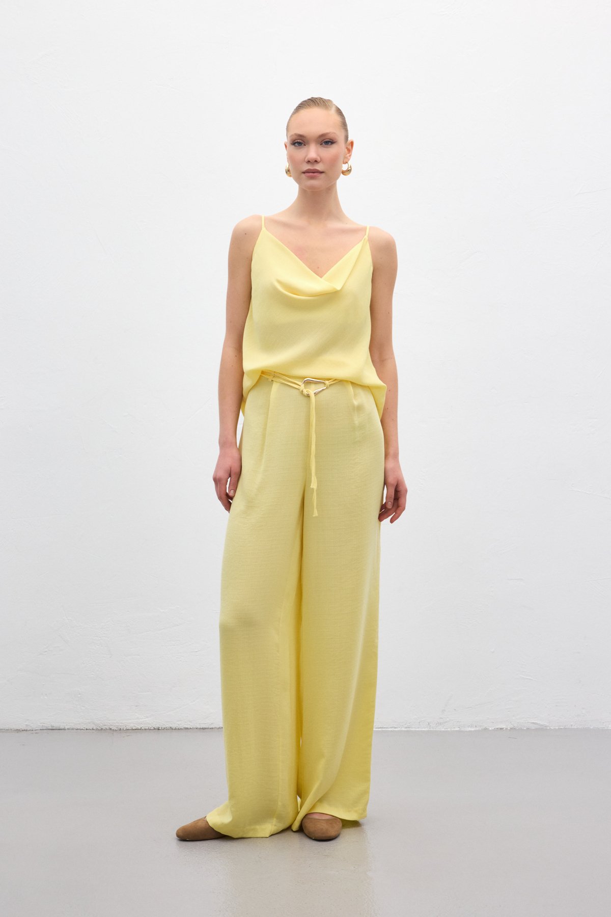 Kemerli Salaş Pantolon - Sarı