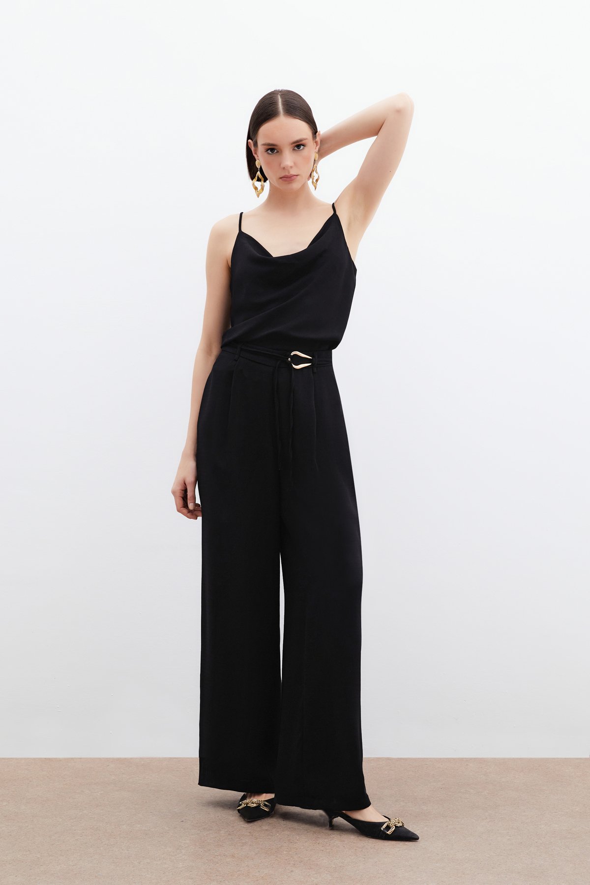 Kemerli Salaş Pantolon - Siyah