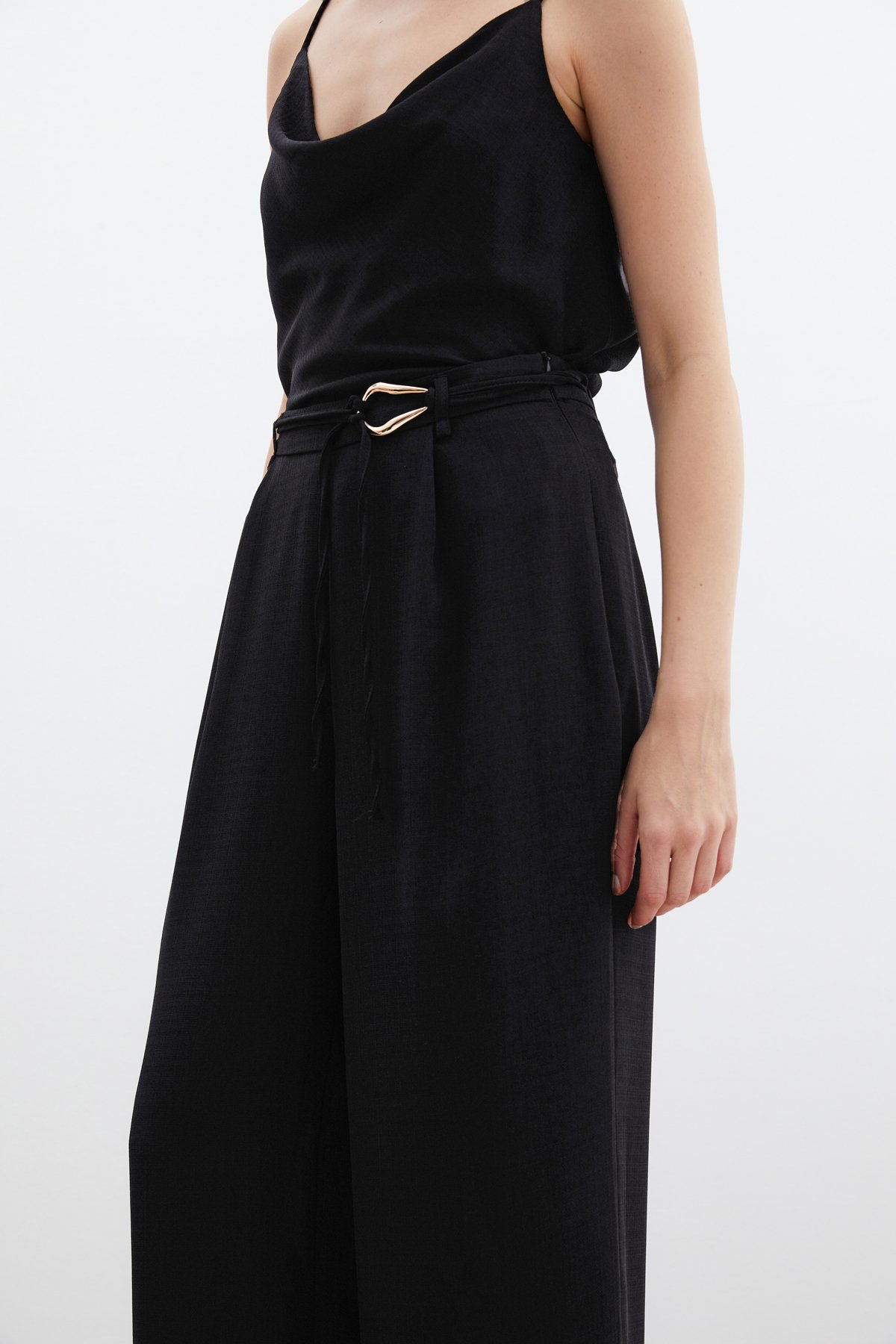 Kemerli Salaş Pantolon - Siyah