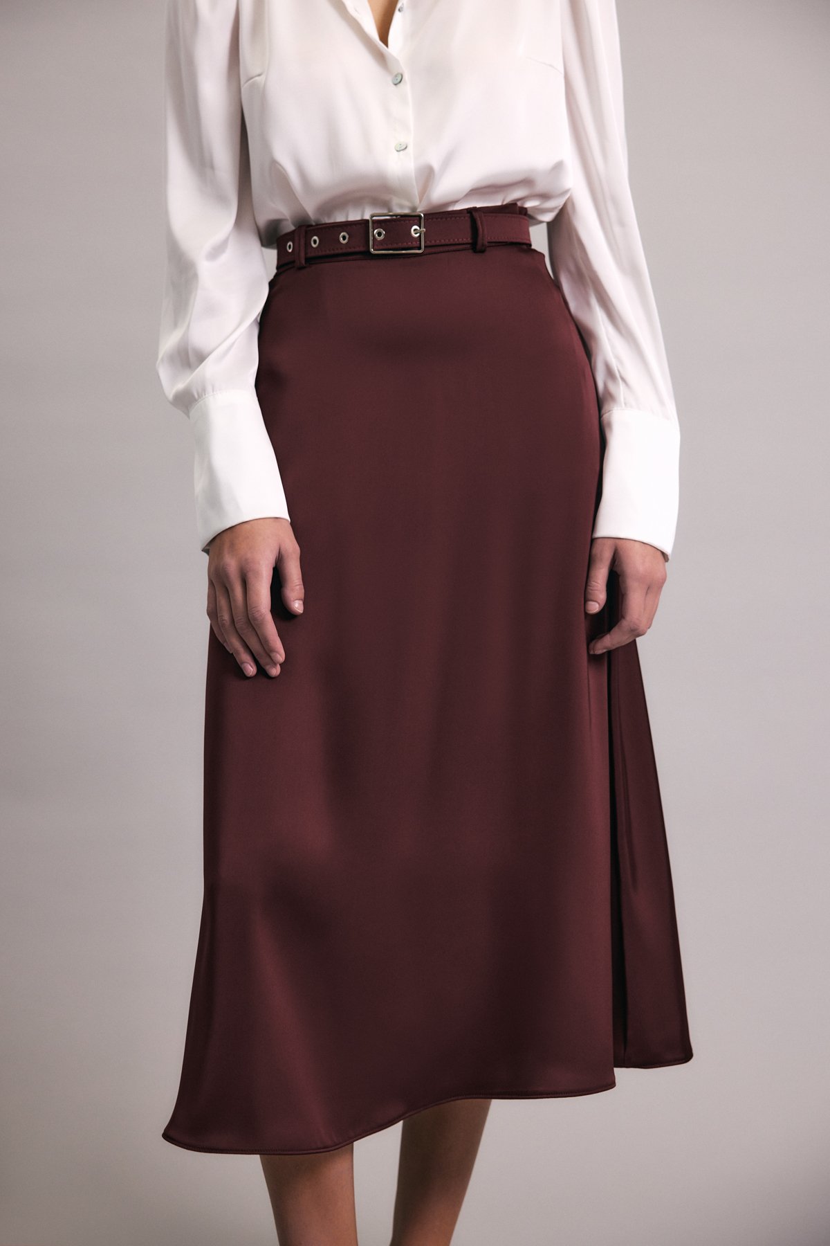 Kemerli Saten Etek - Bordo