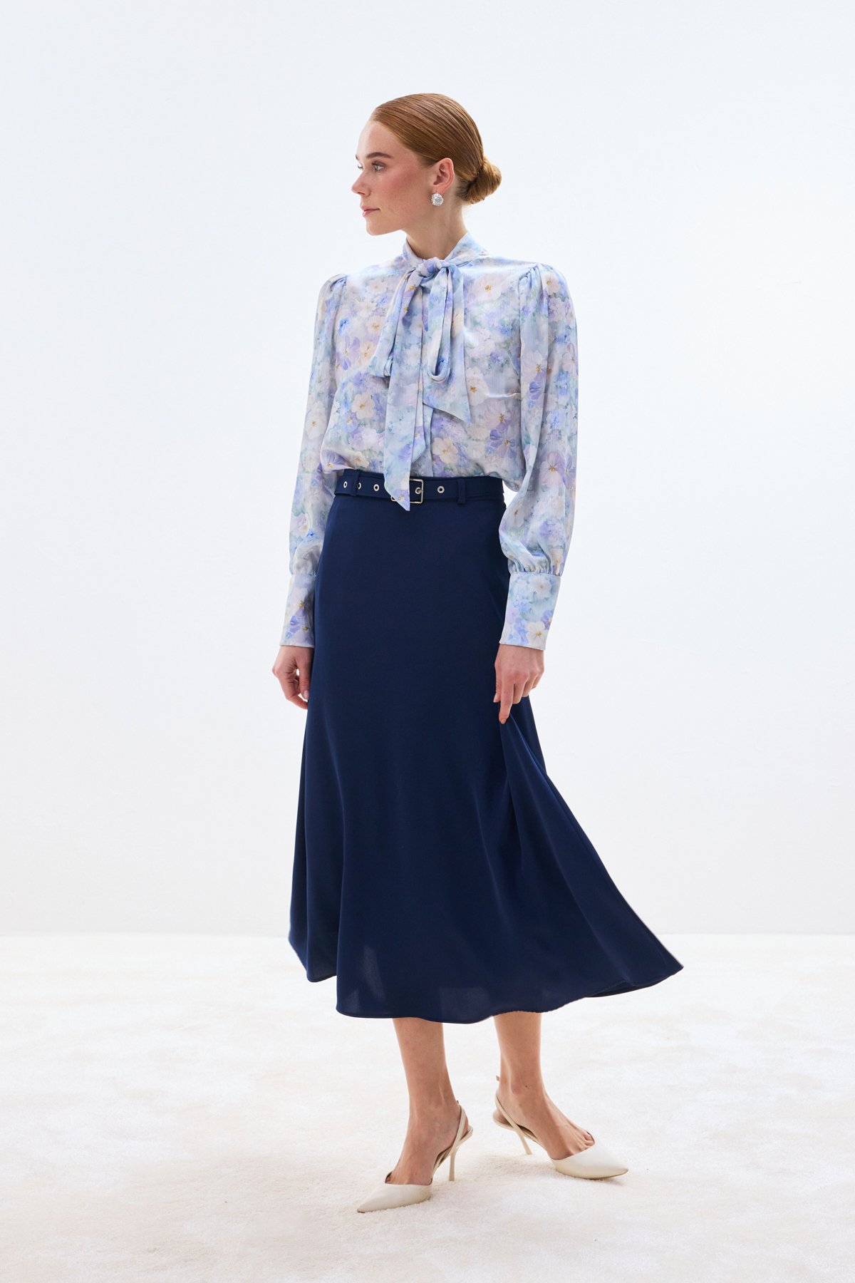 Kemerli Saten Etek - Lacivert