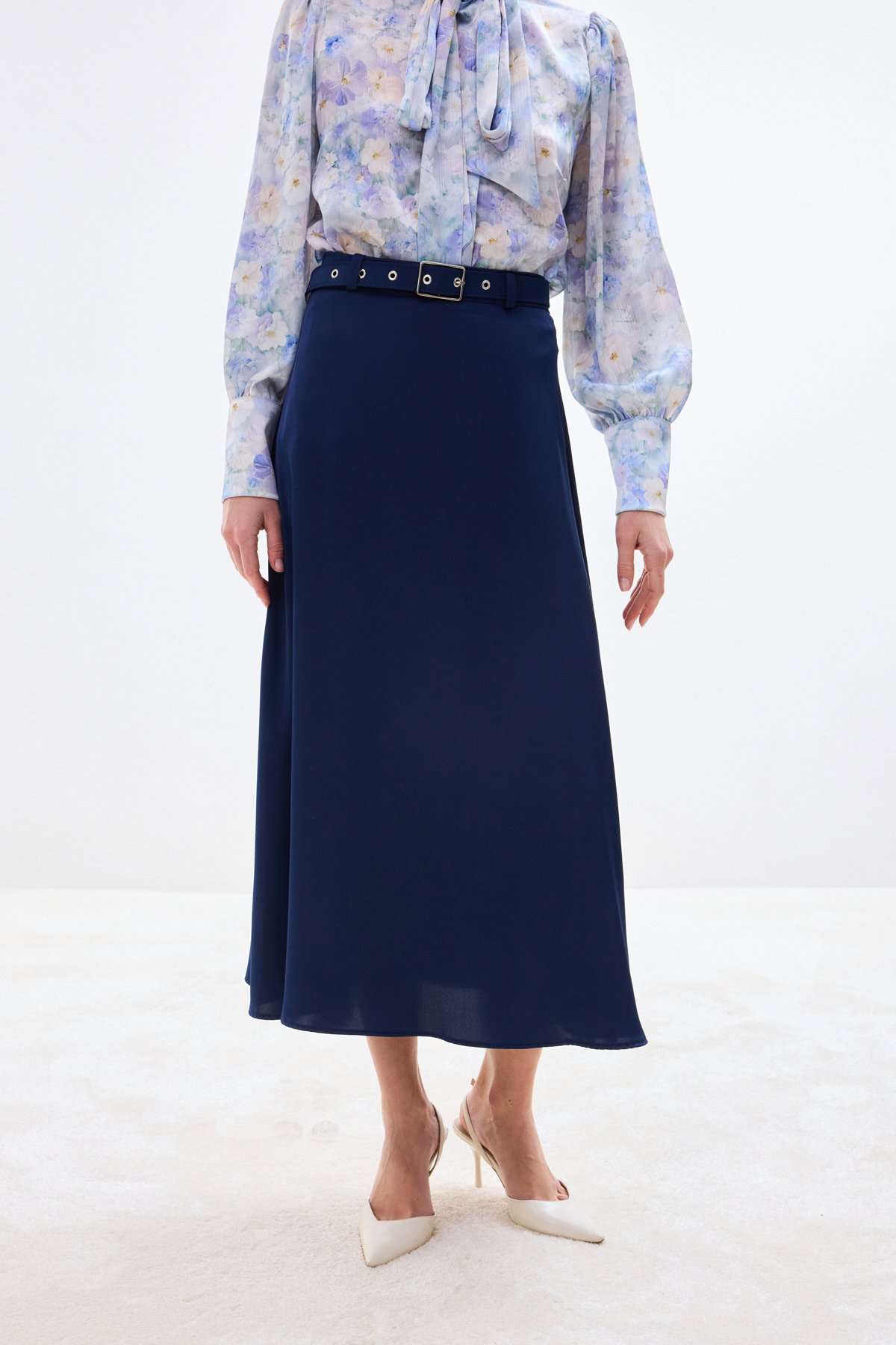 Kemerli Saten Etek - Lacivert