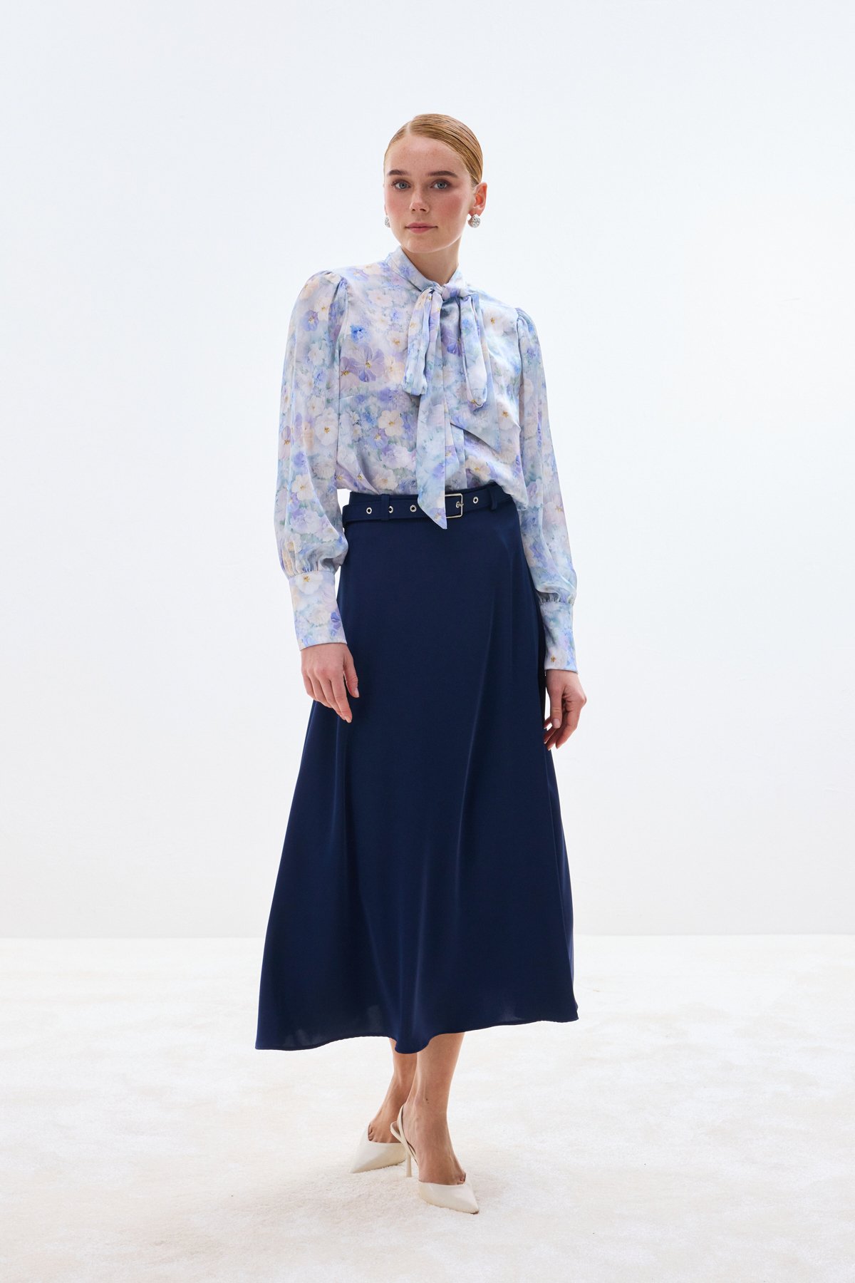 Kemerli Saten Etek - Lacivert