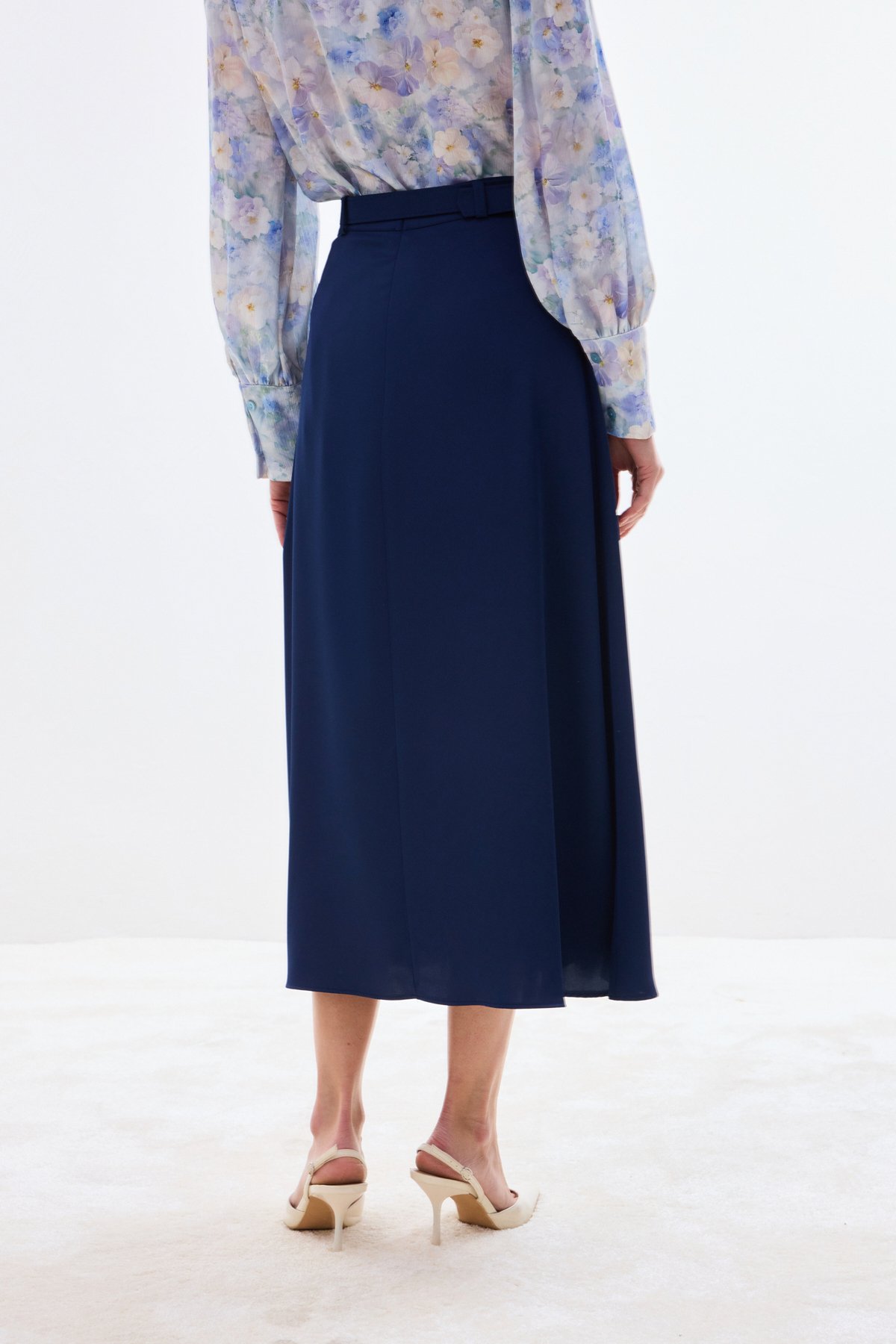 Kemerli Saten Etek - Lacivert