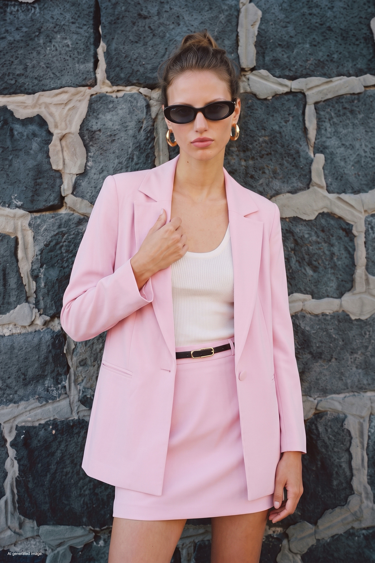 Keten Görünümlü Ceket - Pembe