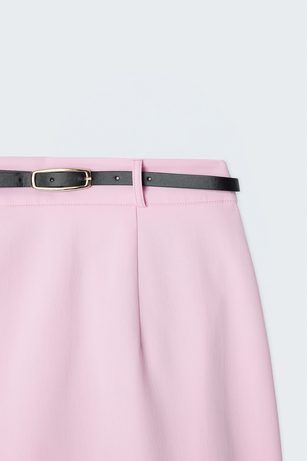Keten Görünümlü Mini Etek - Pembe