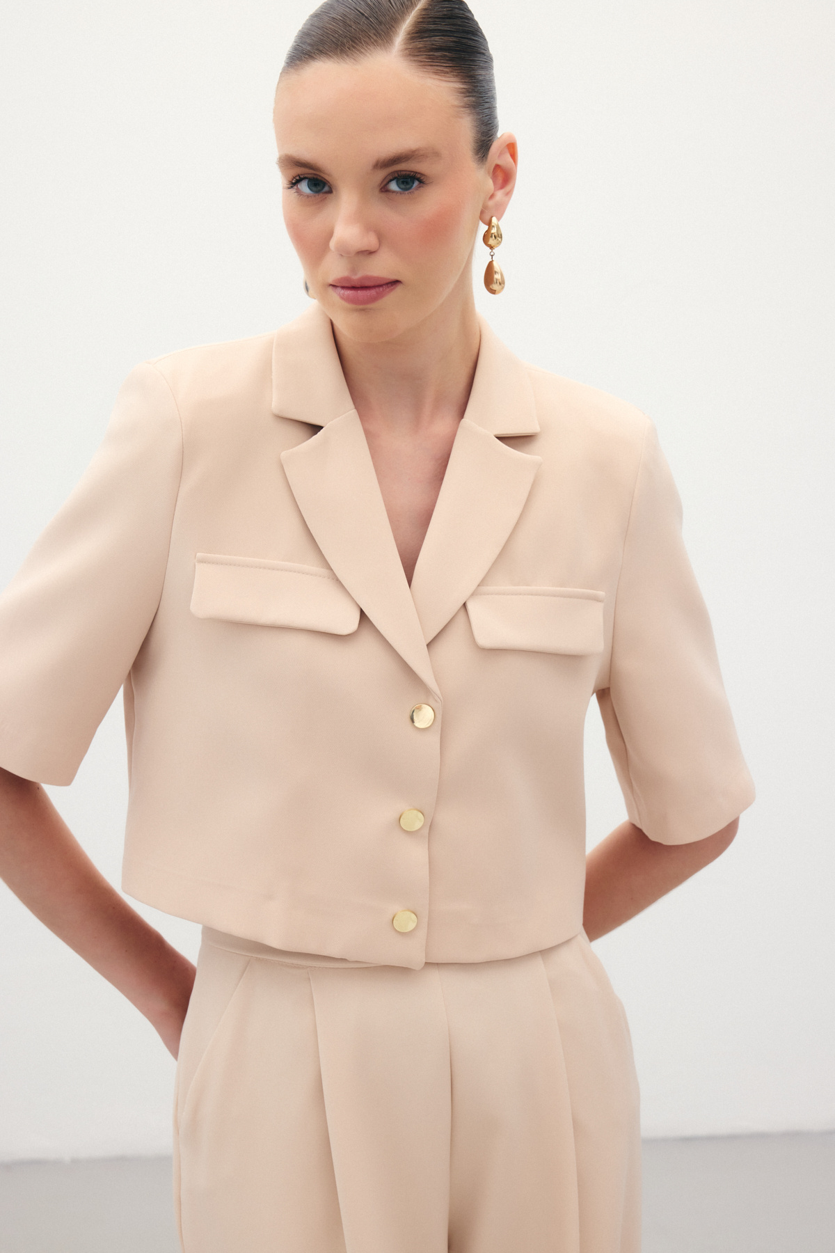 Kısa Kollu Ceket - Bej