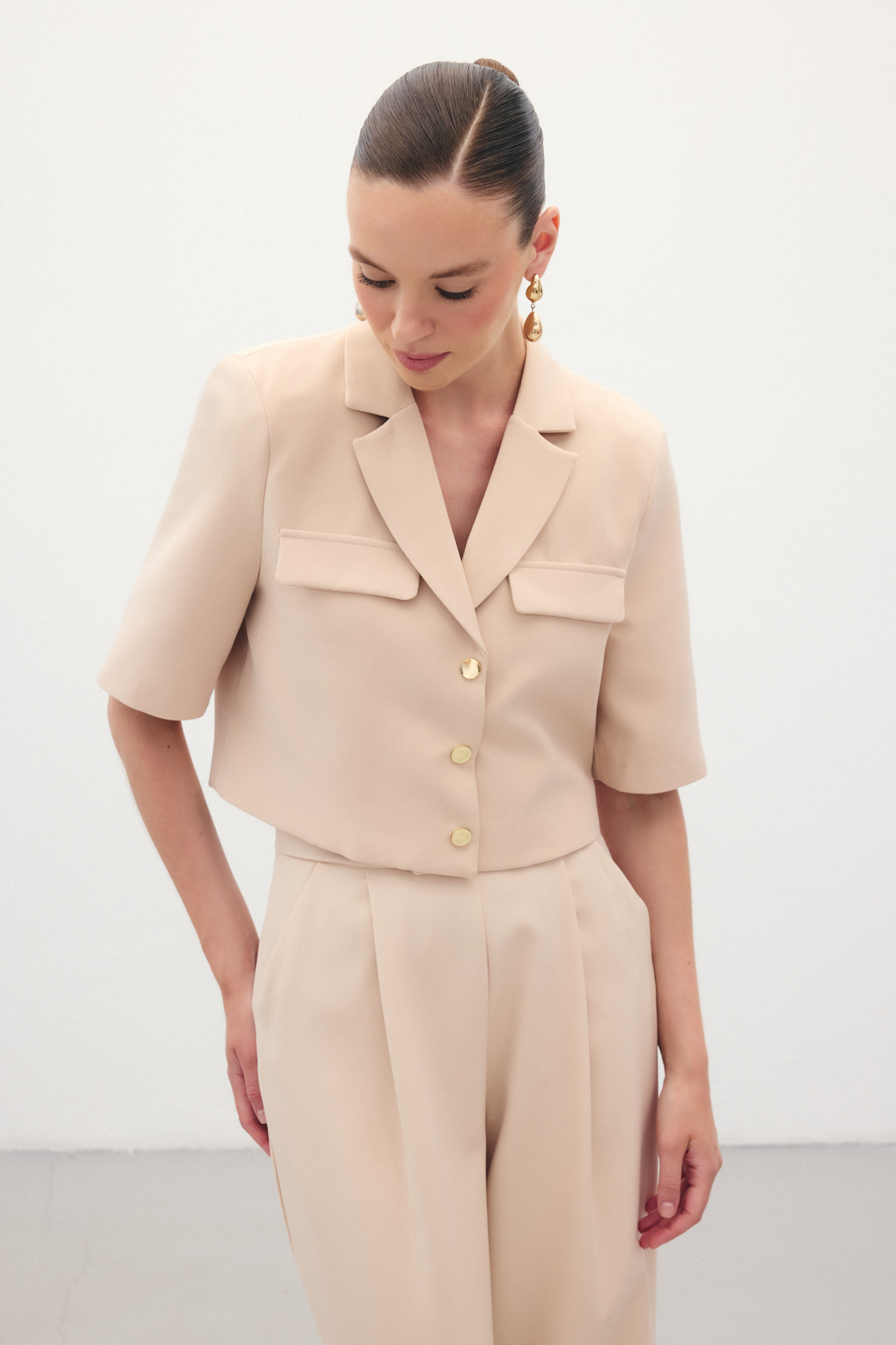 Kısa Kollu Ceket - Bej