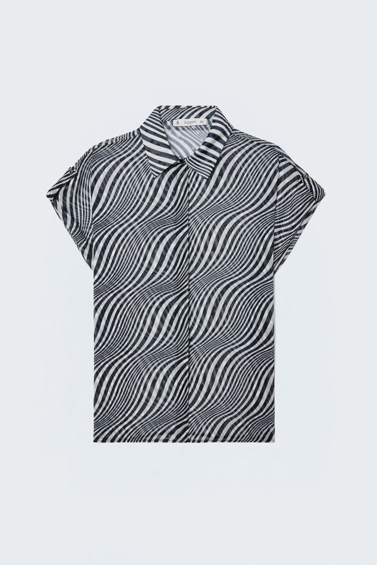 Kısa Kollu Zebra Desenli Gömlek - Siyah