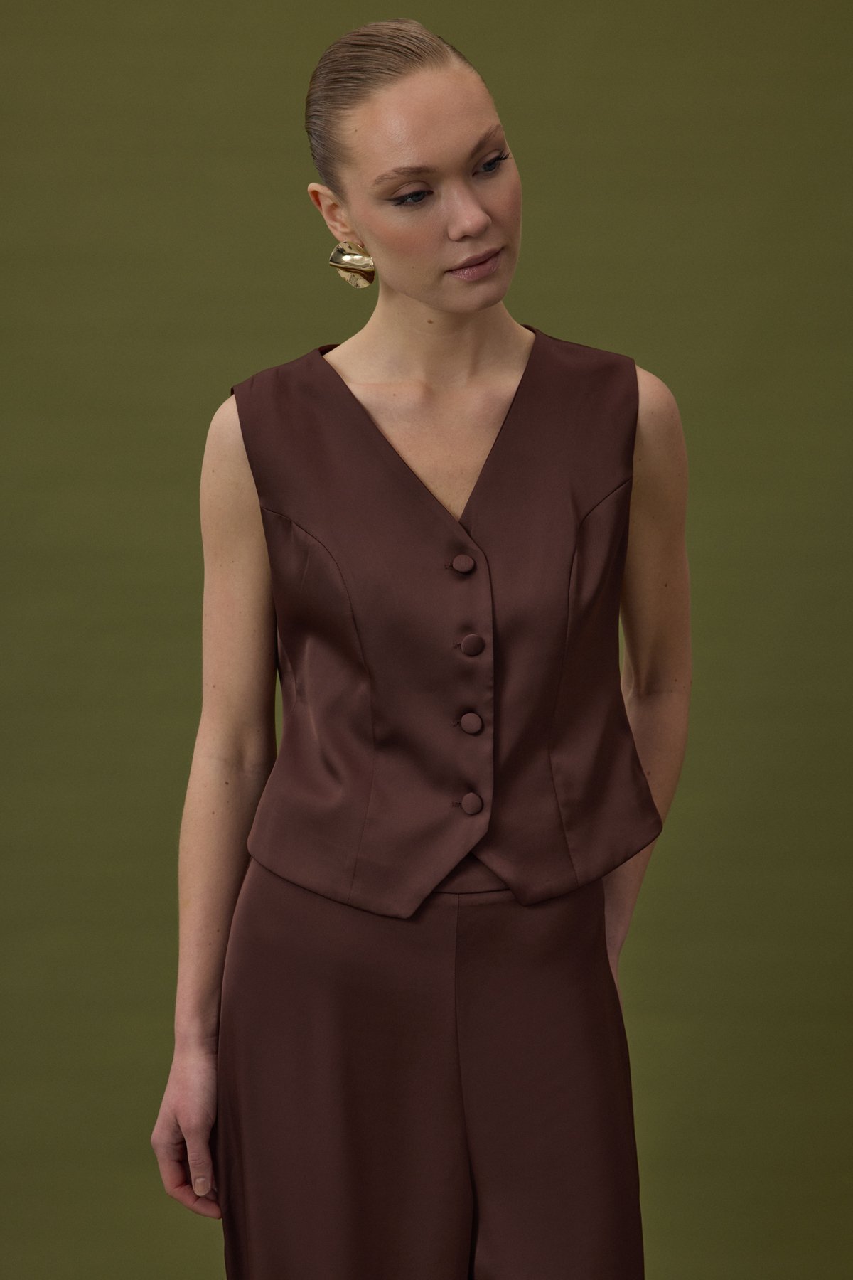 Klasik Düz Yelek - Kahve