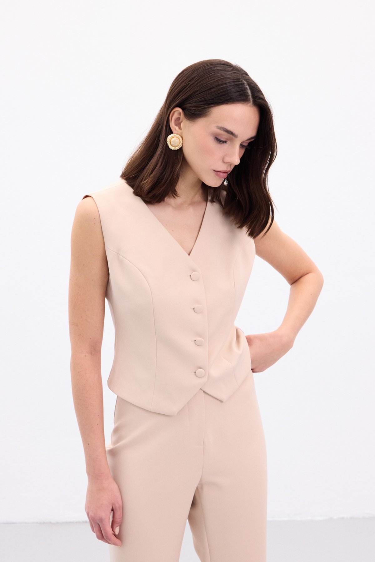 Klasik Kısa Yelek - Bej