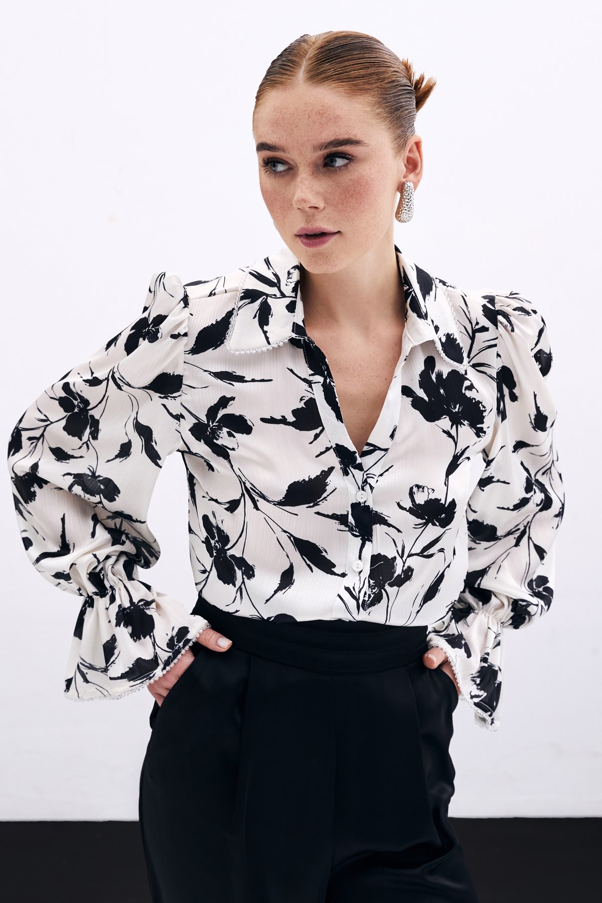 Kol Detaylı Gömlek - Ekru