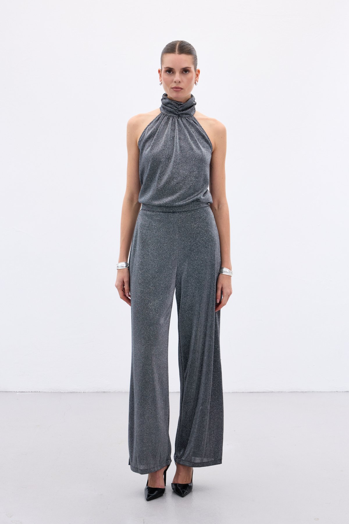 Kolsuz Parlak Bluz - Antrasit