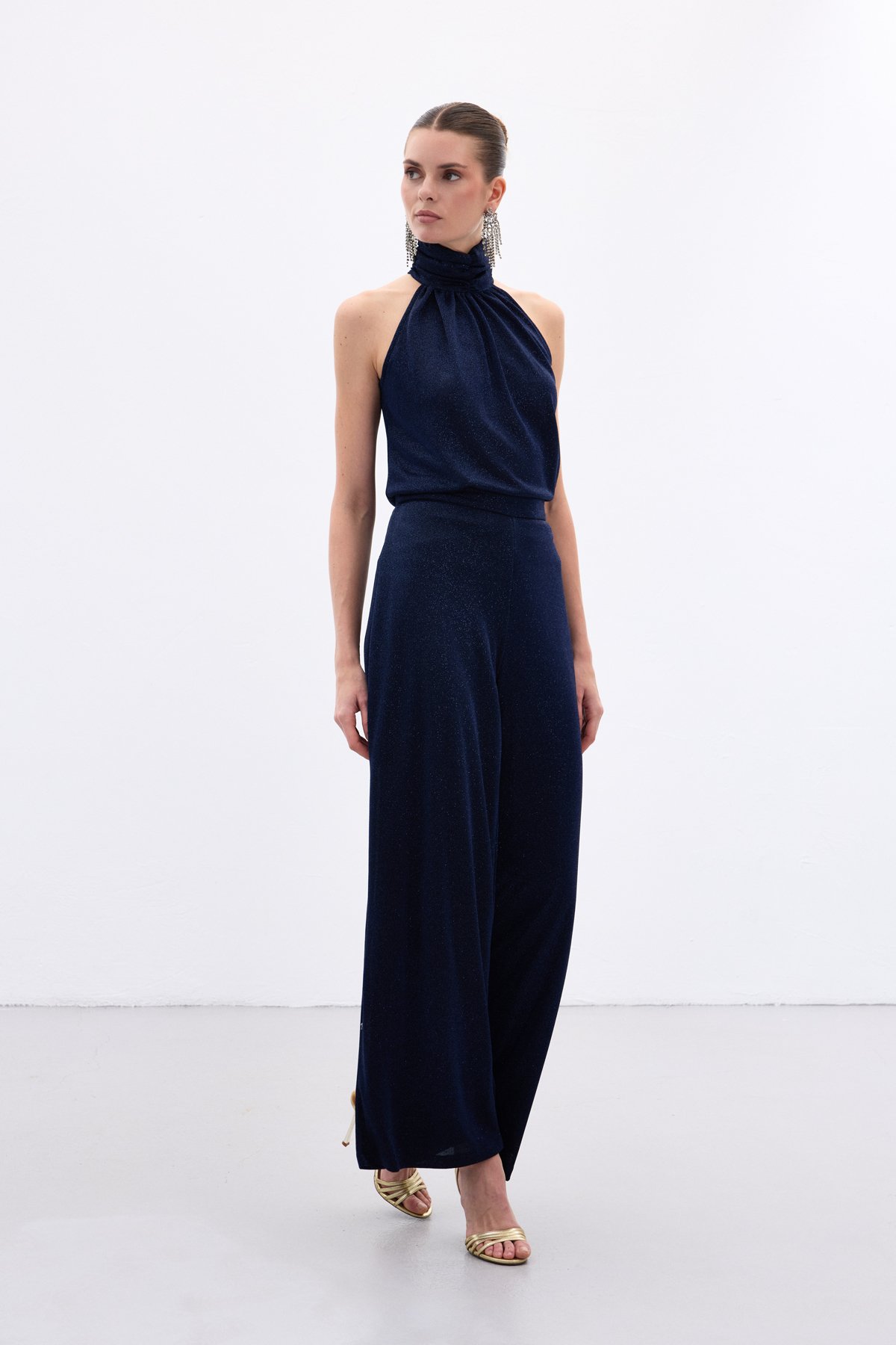 Kolsuz Parlak Bluz - Lacivert