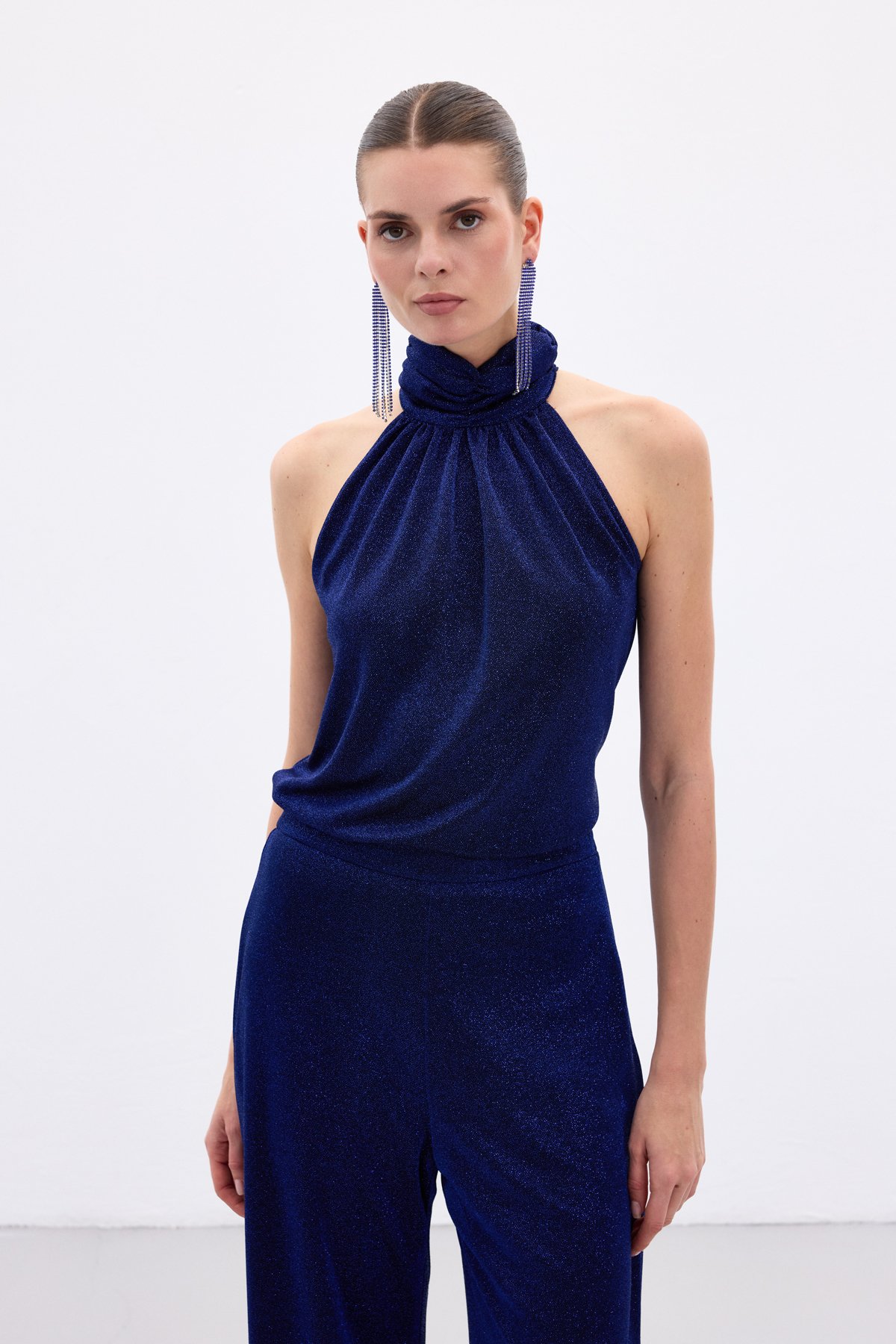 Kolsuz Parlak Bluz - Sax Mavi