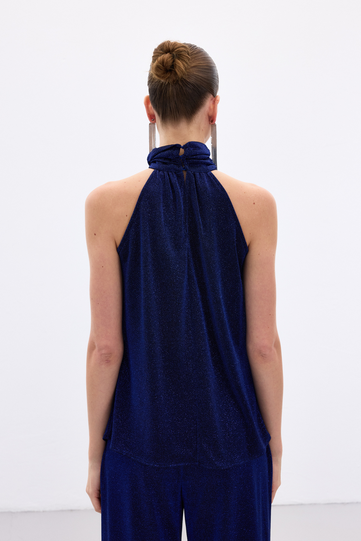 Kolsuz Parlak Bluz - Sax Mavi