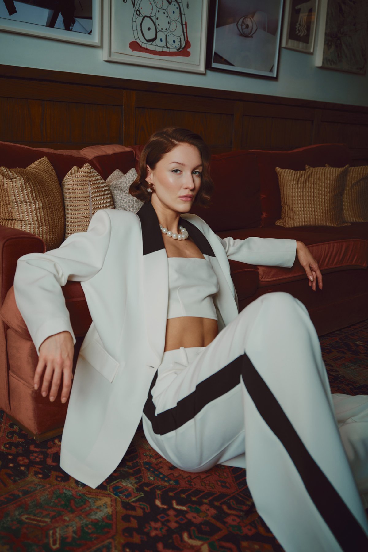 Kontrast Uzun Ceket - Ekru