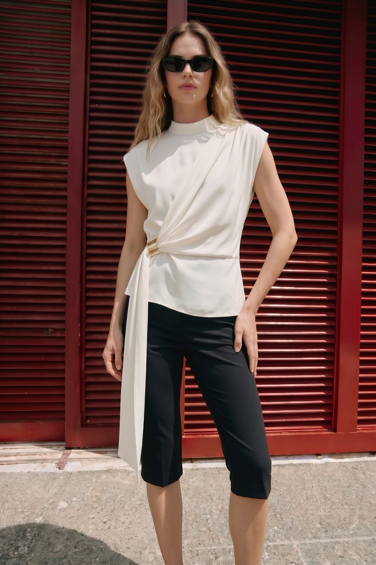 Kuşak Detaylı Aksesuarlı Bluz - Ekru