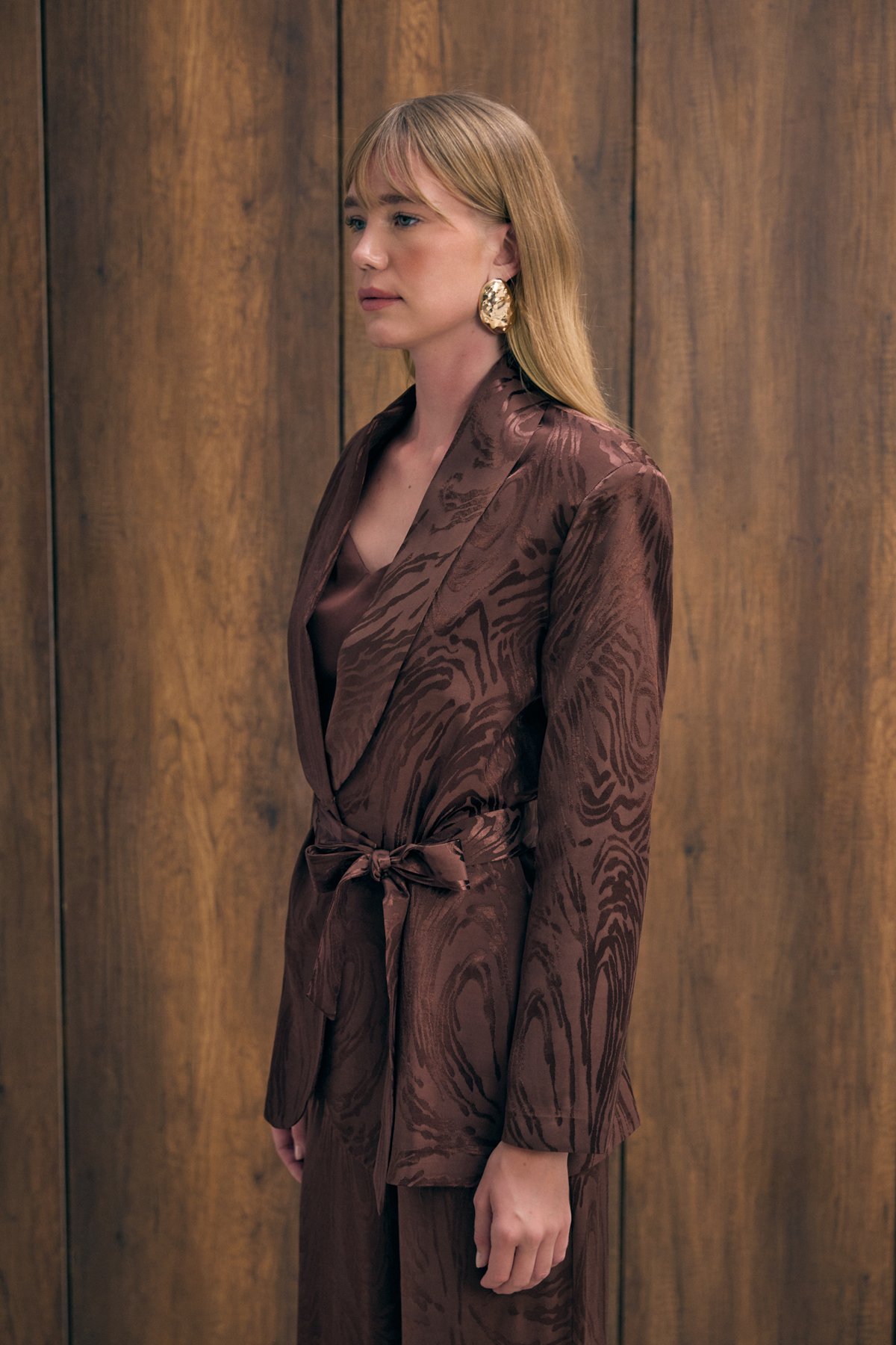 Kuşaklı Uzun Ceket - Kahve