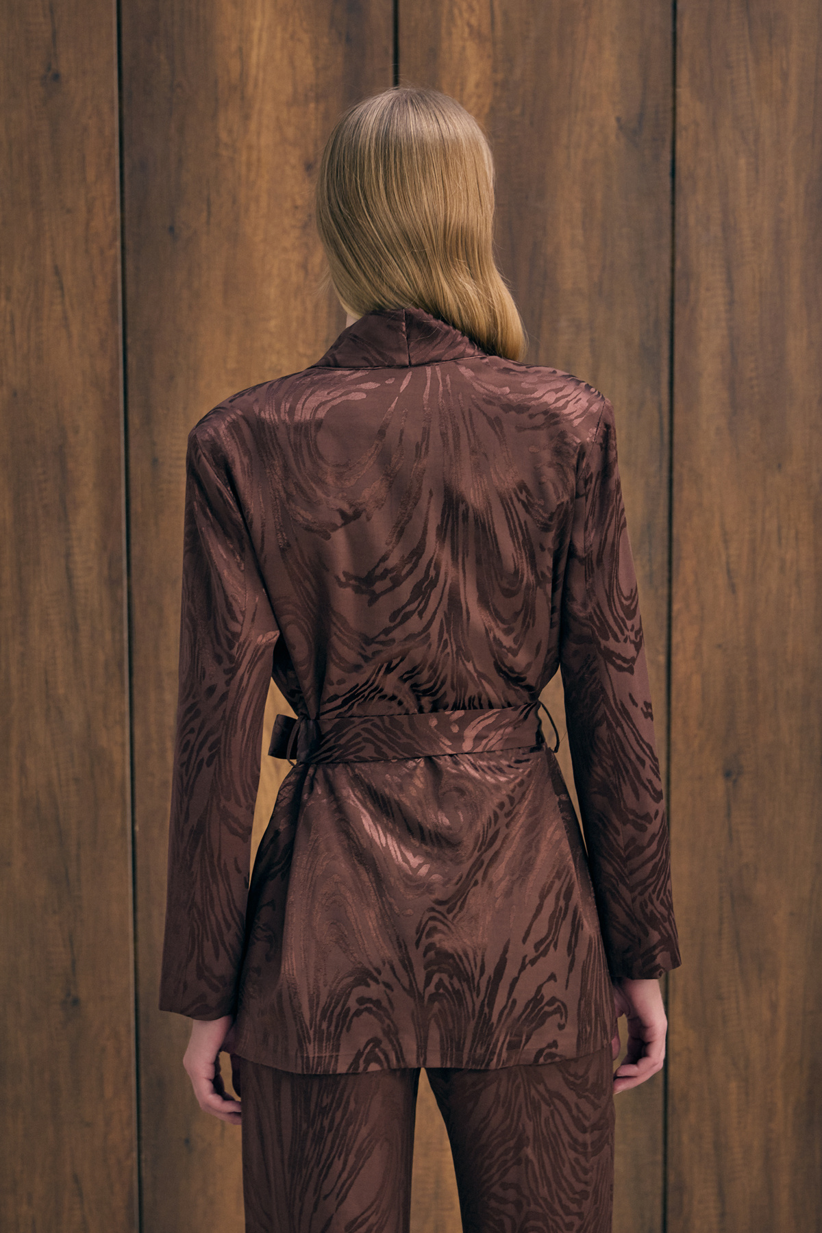 Kuşaklı Uzun Ceket - Kahve