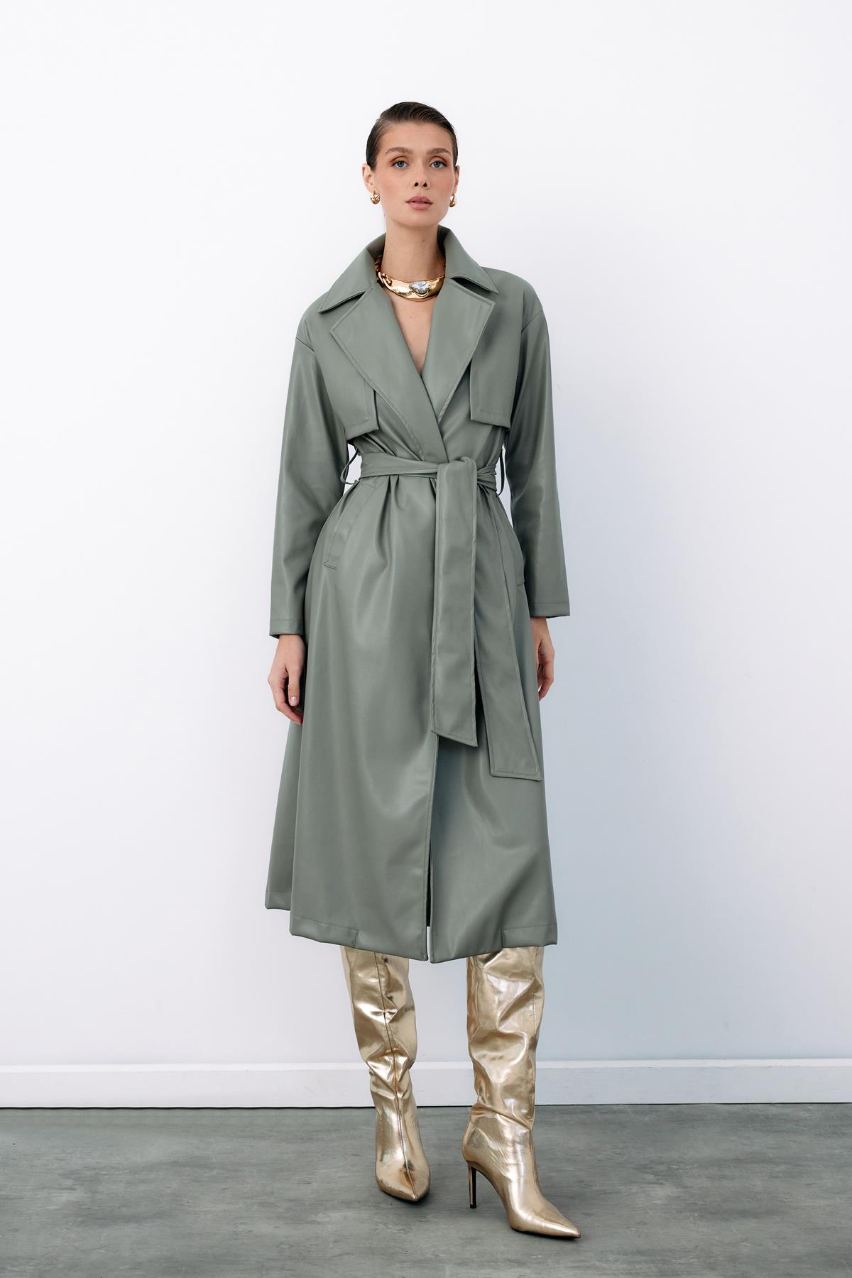 Kuşaklı Uzun Deri Trenç - ÇAĞLA YEŞİLİ