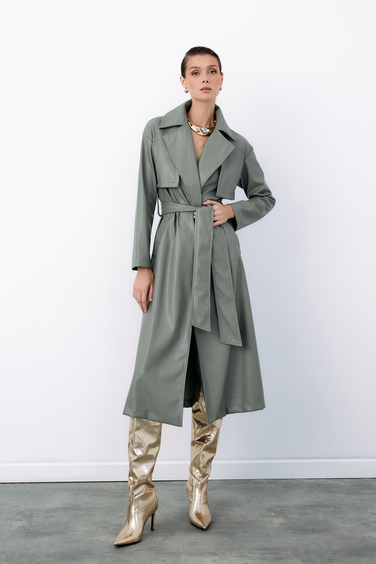 Kuşaklı Uzun Deri Trenç - ÇAĞLA YEŞİLİ