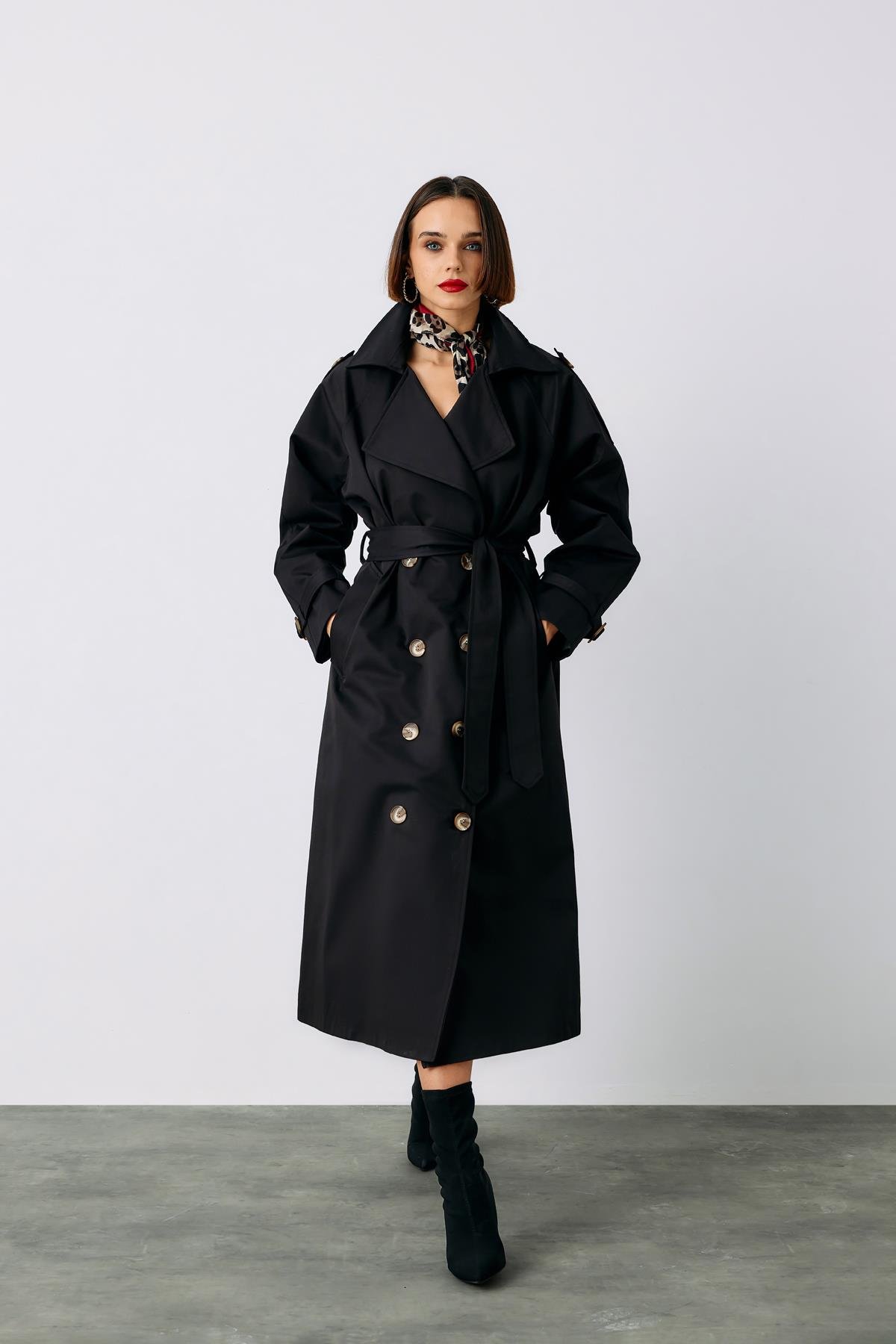 Kuşaklı Uzun Trenç - SİYAH