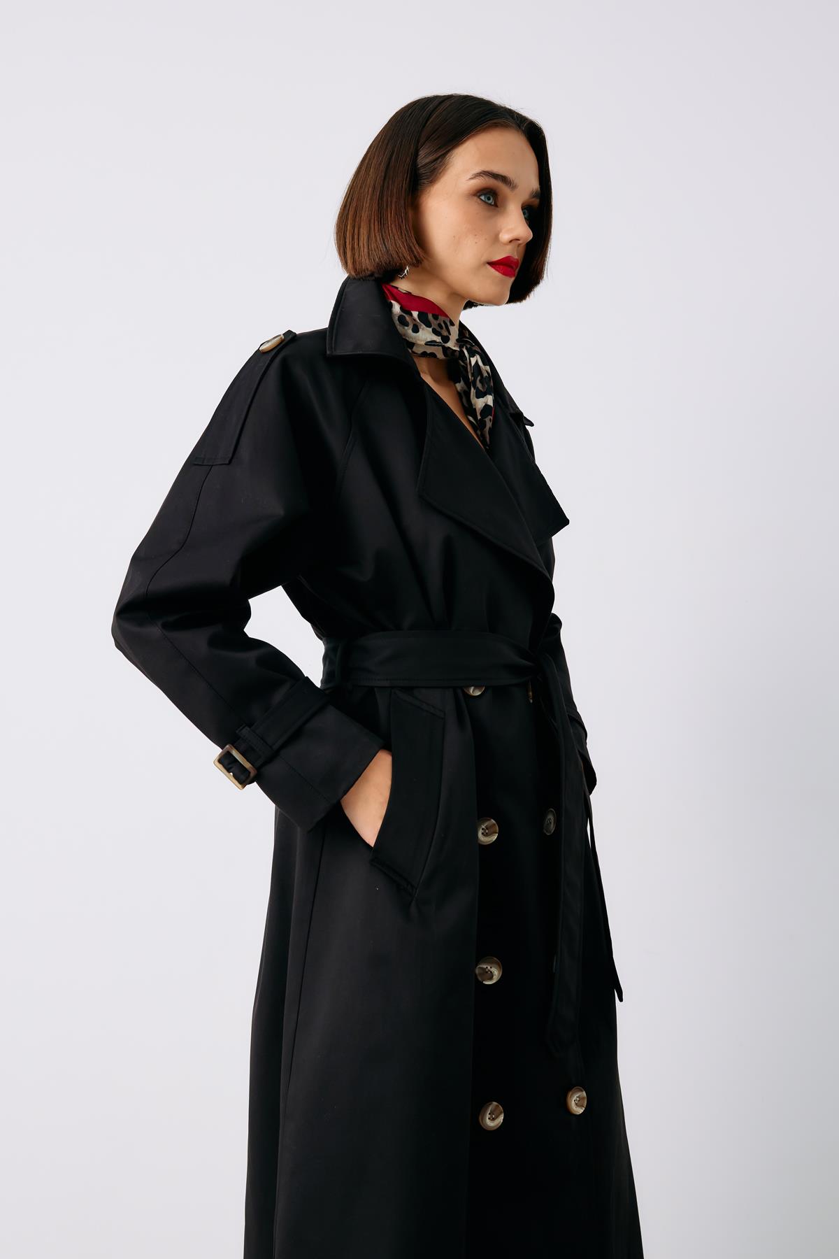 Kuşaklı Uzun Trenç - SİYAH