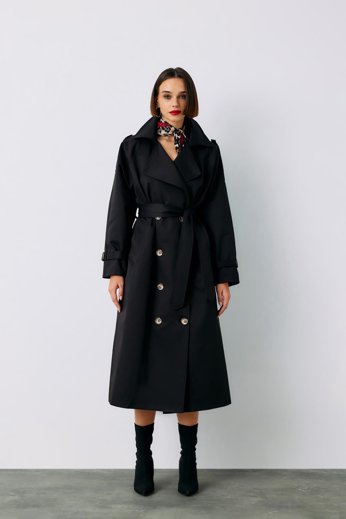 Kuşaklı Uzun Trenç - SİYAH