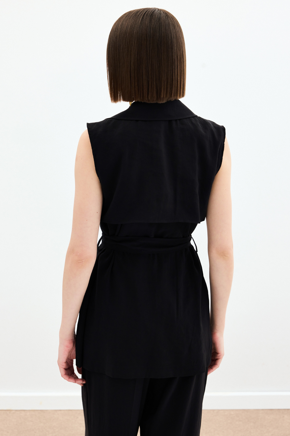 Kuşaklı Uzun Yelek - Siyah