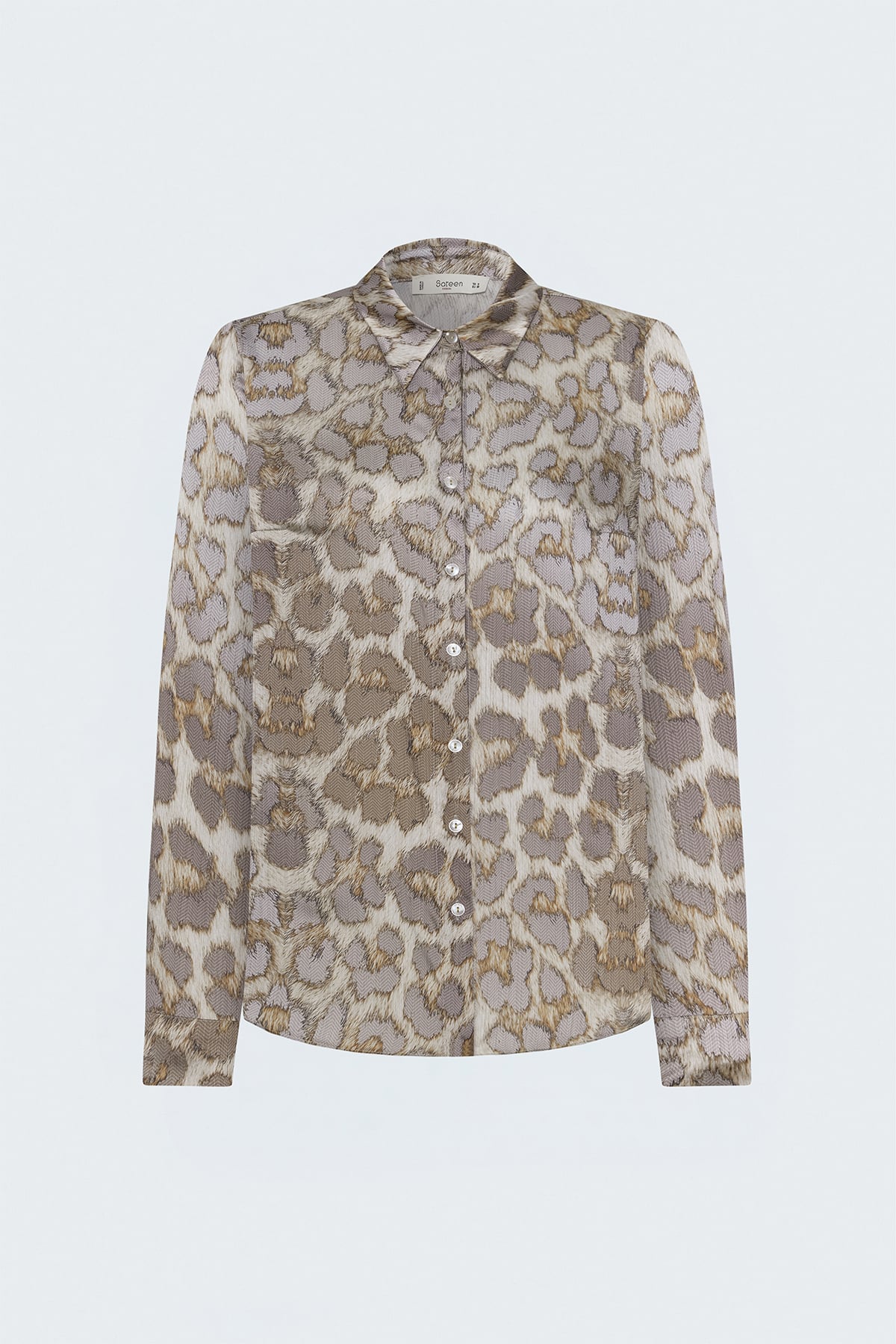 Leopar Desenli Klasik Gömlek - Bej