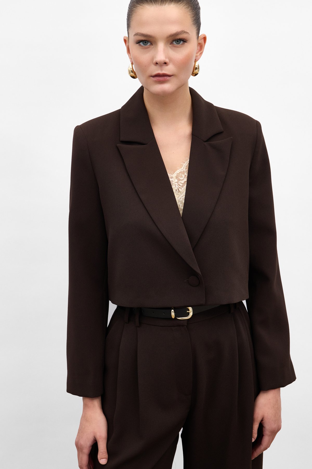 Luna Kısa Ceket - Kahve