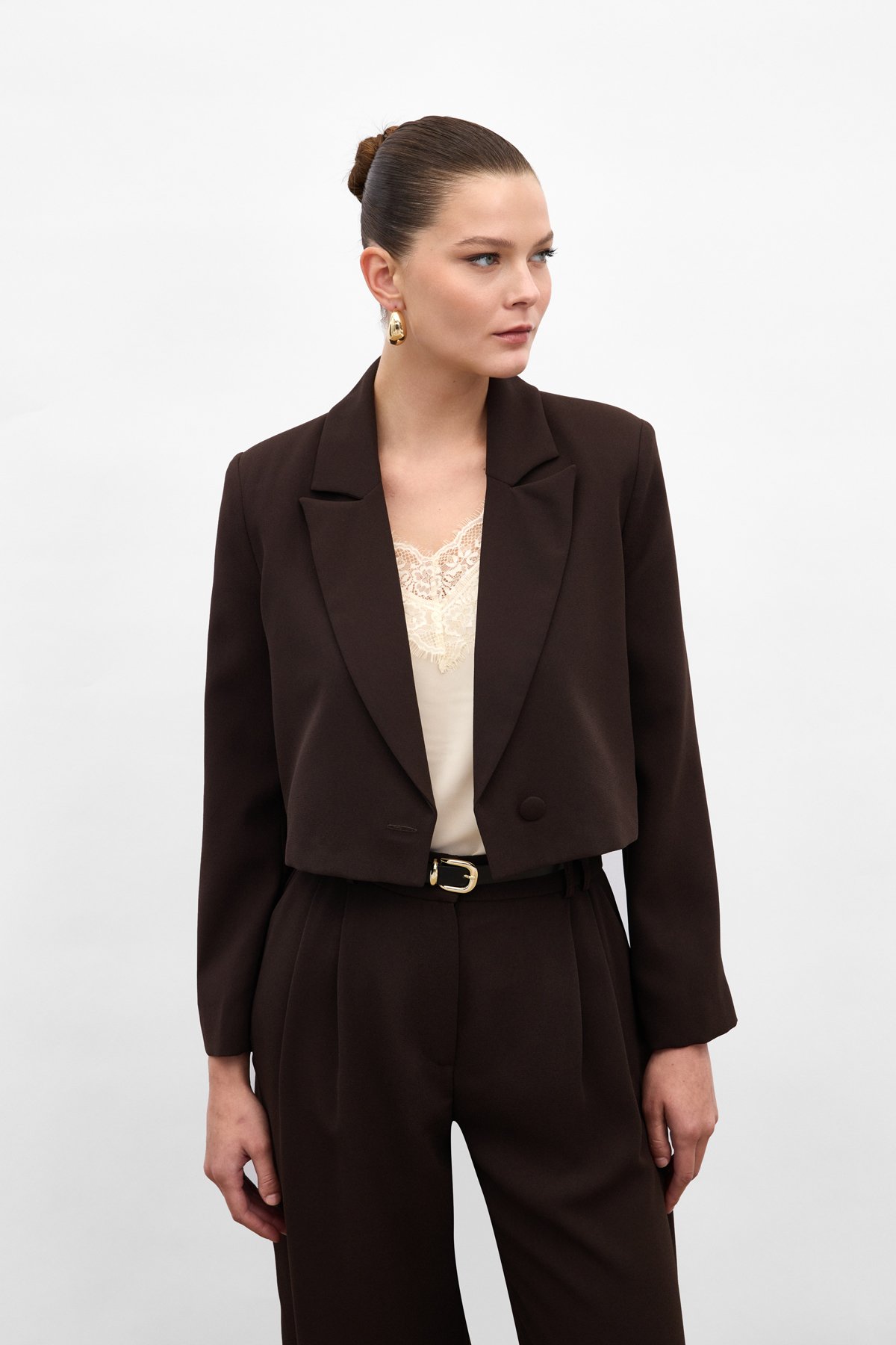 Luna Kısa Ceket - Kahve