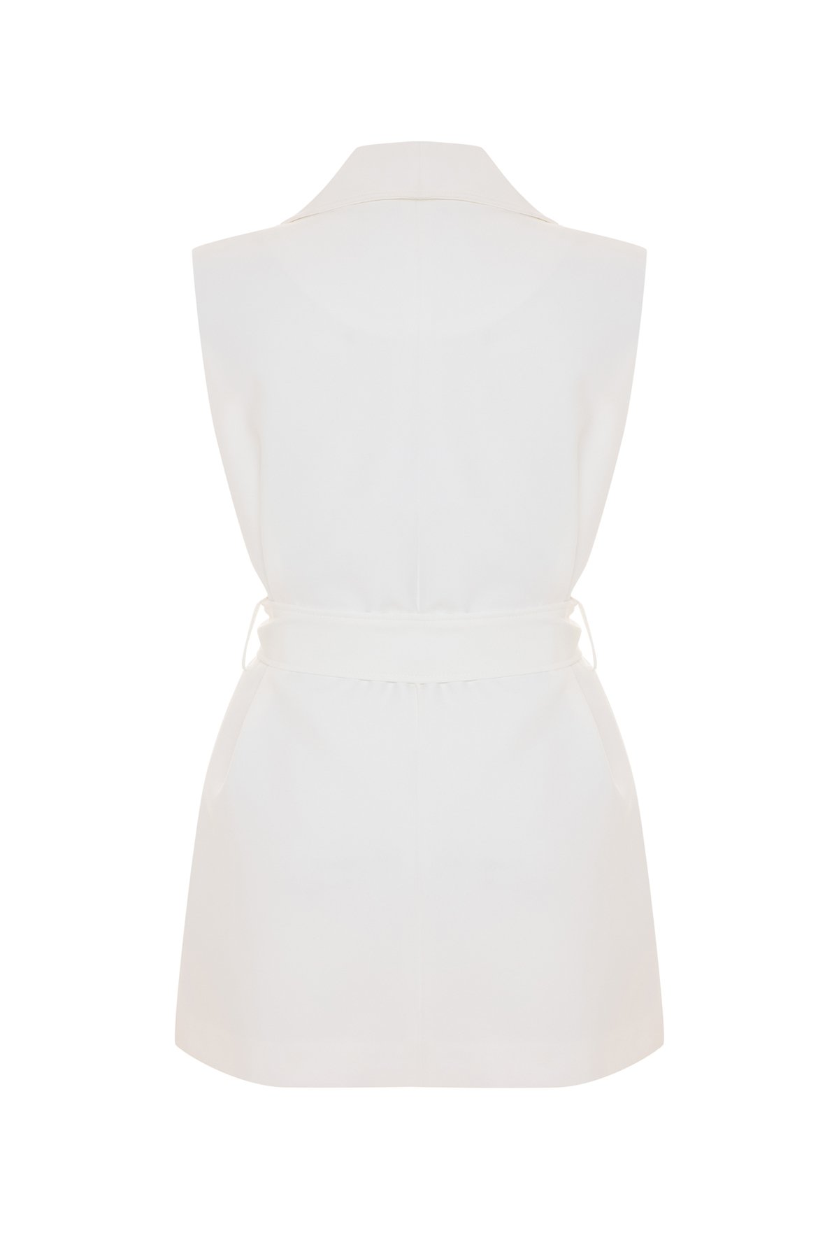 Omuz Aksesuarlı Kuşaklı Yelek - Ekru