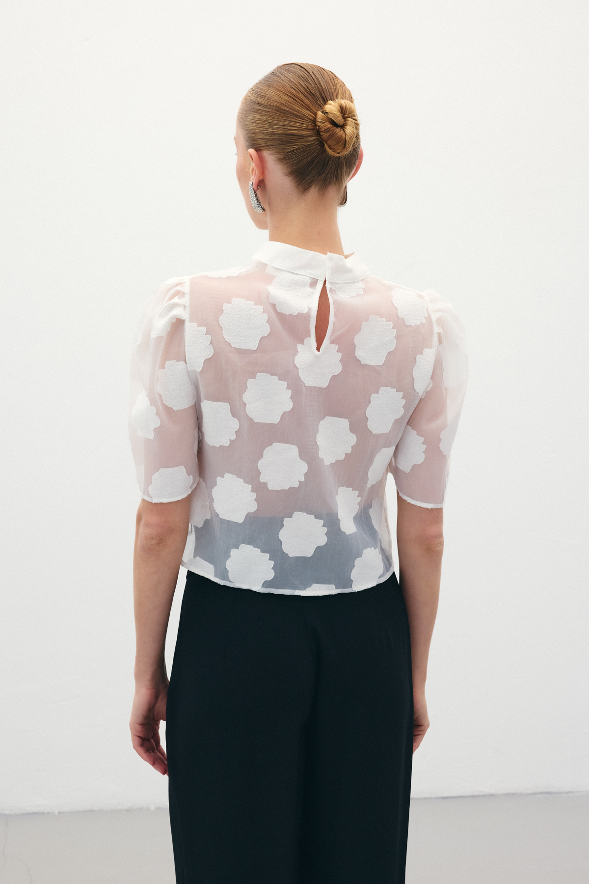 Organze Kısa Kol Bluz - Ekru