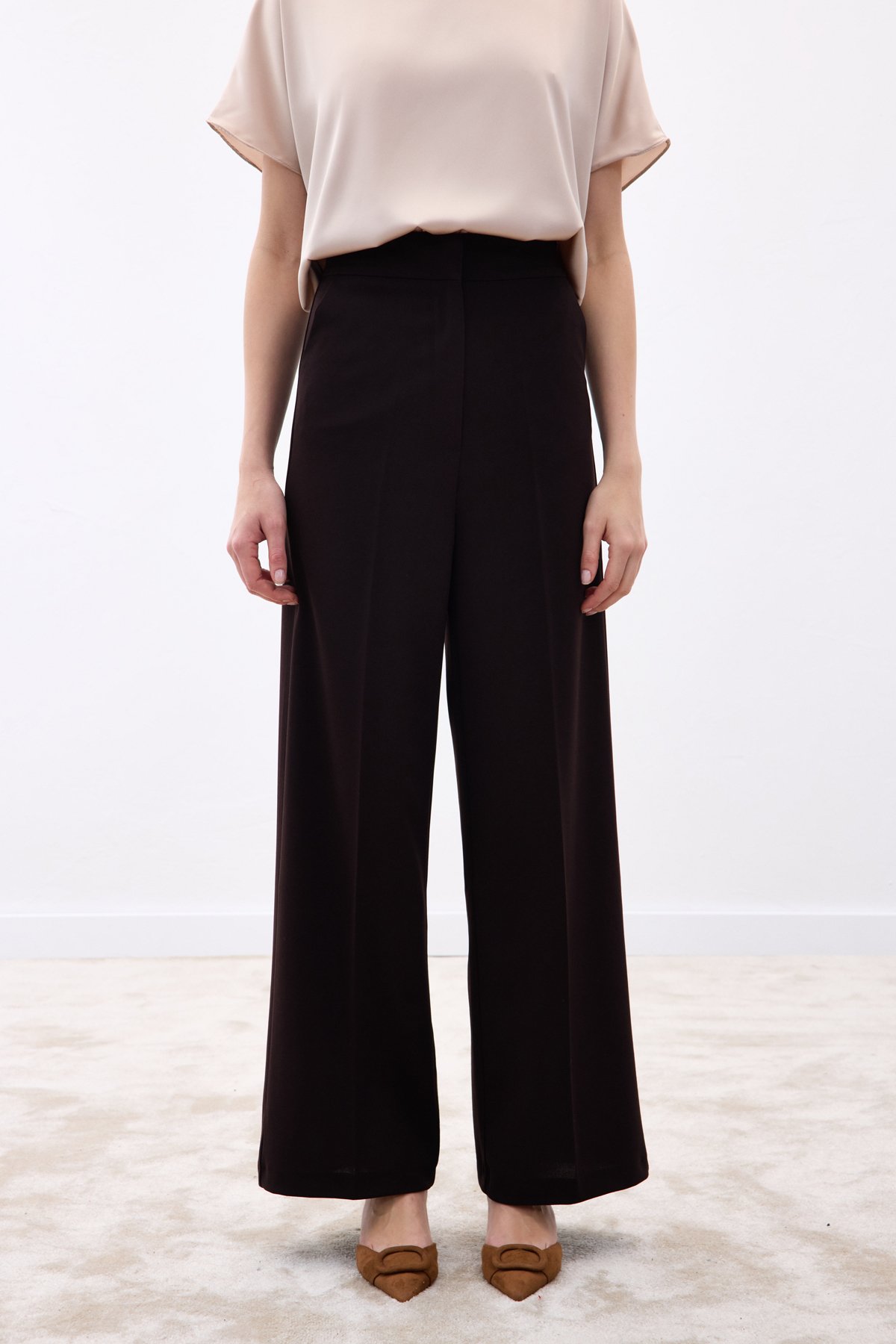 Palazzo Krep Pantolon - Kahve