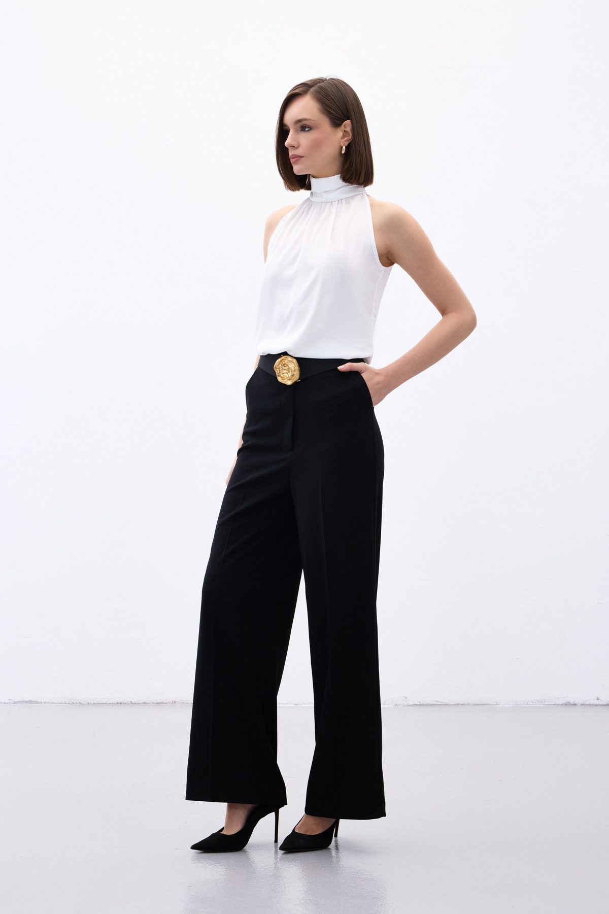 Palazzo Krep Pantolon - Siyah