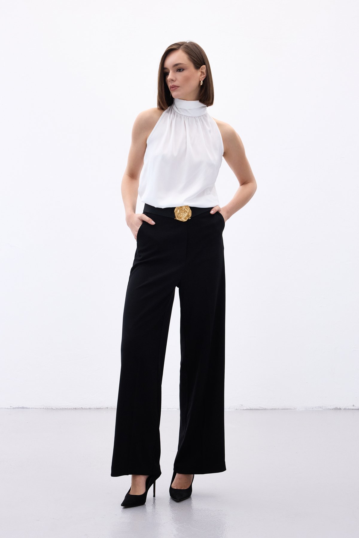 Palazzo Krep Pantolon - Siyah