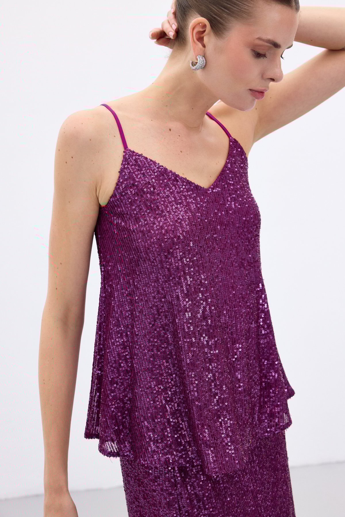 Payet Detaylı Askılı Bluz - Mürdüm