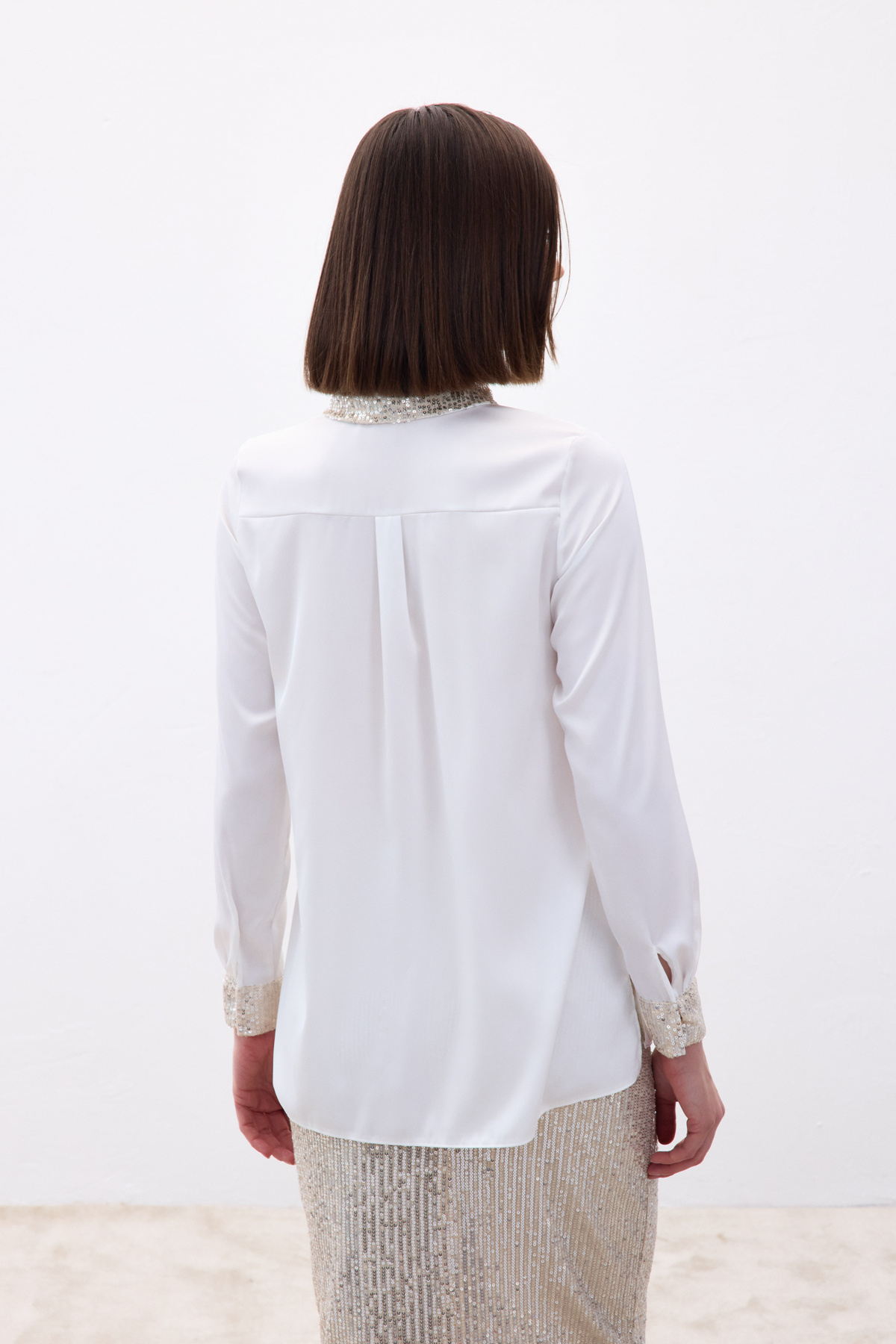 Payet Detaylı Saten Gömlek - Bej