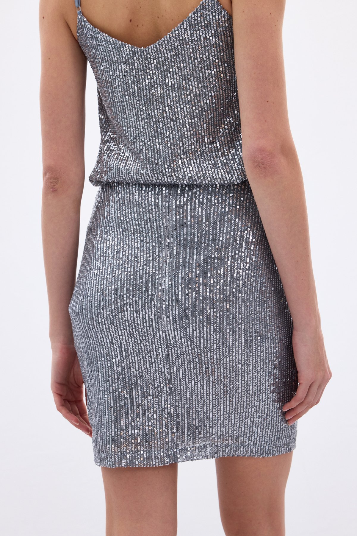 Payetli Mini Etek - Gri