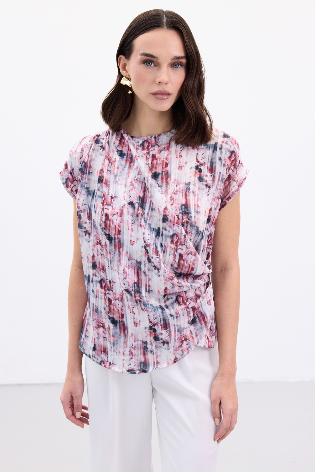 Pileli Kolsuz Bluz - Bordo