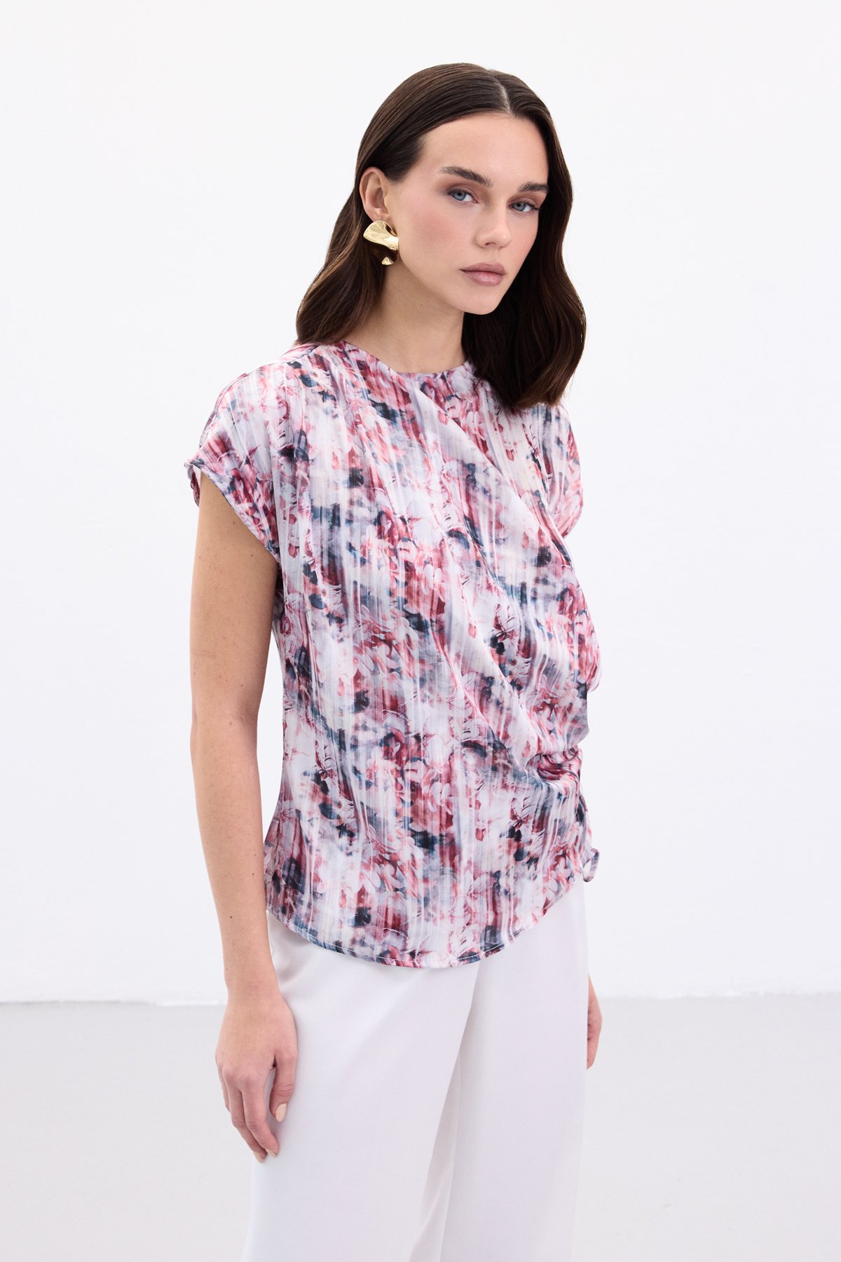 Pileli Kolsuz Bluz - Bordo